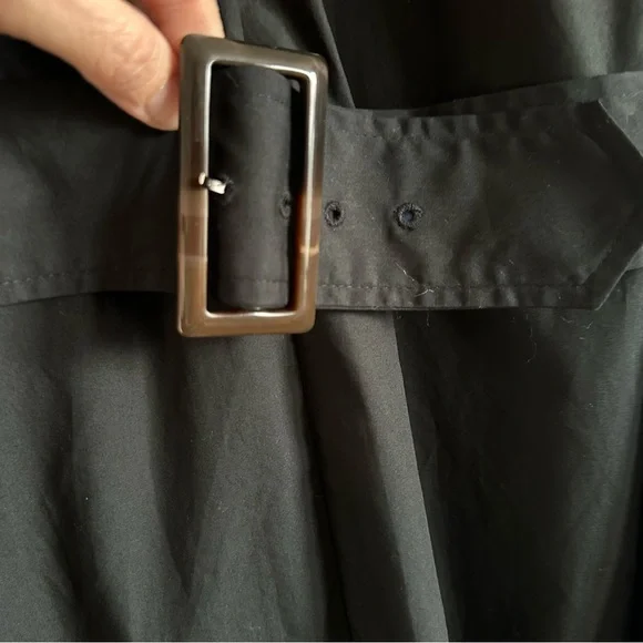 Black Cotton Poplin Belted Shirt Dress Banana Republic Factory Petite L NWT